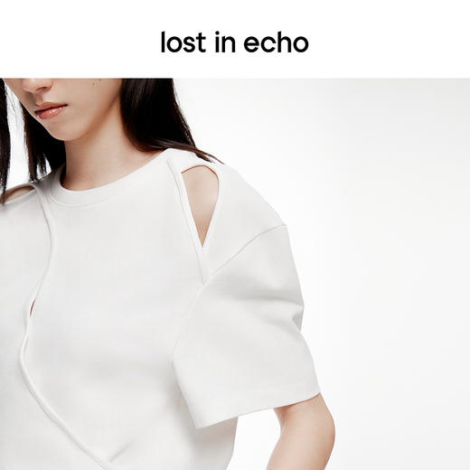 [断码]lost in echo2024春夏新品设计师品牌交叉镂空纯色短款T恤上衣 商品图3