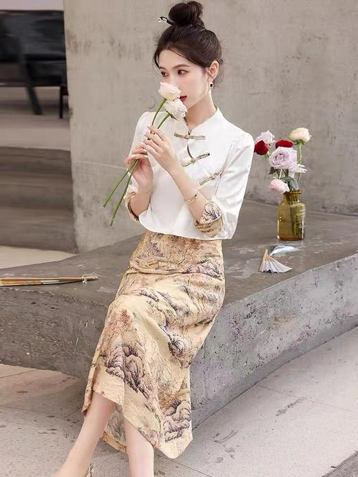 NO退 介意勿入 微瑕 清 喜出-（套装）8802新中式复古套装两件套提花旗袍套装 商品图0