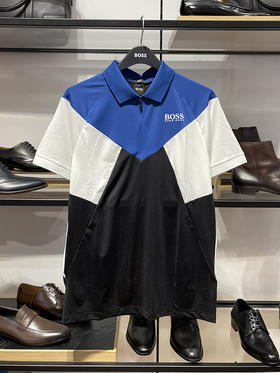 瑕疵HUGO BOSS/胡戈波士 男士插肩袖半拉链拼色LOGO印花短袖POLO衫