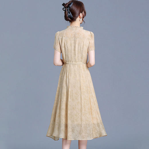 QYMKED-9439-Y时尚印花连衣裙夏季短袖裙中长款系带收腰裙女装连衣裙 商品图2