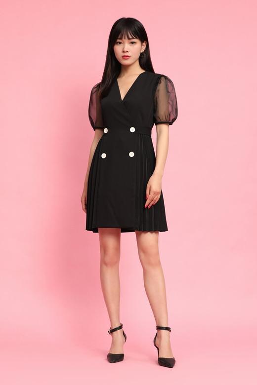 amadella V领双排扣收腰压褶连衣裙 11741 商品图0