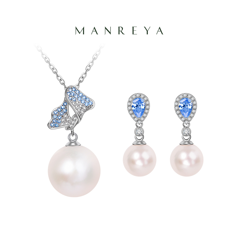 Manreya玛芮雅套装“岚蝶之舞”爱迪生珍珠项链耳环套装女气质新款