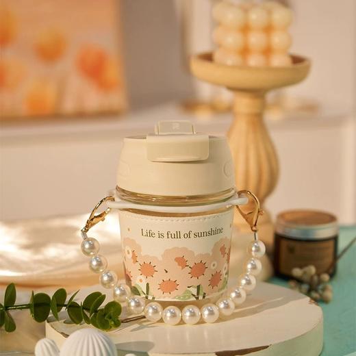 珍珠手提链吸管玻璃杯饮水杯350ml 商品图0