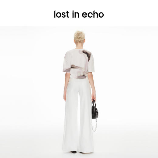 lost in echo2024春夏新品设计师品牌光影印花交叉镂空短款T恤 商品图4