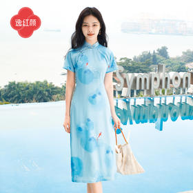 上海逸红颜观鱼2025夏季新款麻纱雪纺印花新中式手工盘扣改良旗袍