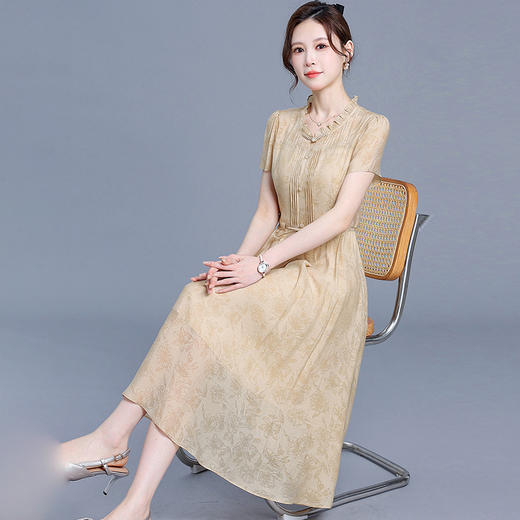 QYMKED-9439-Y时尚印花连衣裙夏季短袖裙中长款系带收腰裙女装连衣裙 商品图1