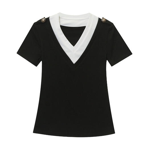 HT-9952春夏季新款T恤简约超修身常规短袖V领针织面料纯色 商品图4
