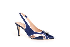 豪麟名鞋奥莱进口迪嘉女鞋半凉鞋牛移膜革+羊反绒面革A2234B蓝色  原价5260元