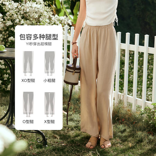 凉凉冰丝  高级褶皱肌理感OLrain欧芮儿法式冰爽休闲裤女夏季2023新款高腰垂感阔腿防晒裤子 商品图12