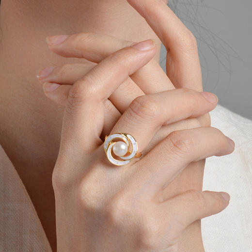 MANREYA玛芮雅“山茶雪韵”天然淡水珍珠三件套耳夹耳钉项链戒指没耳洞也能戴 商品图4