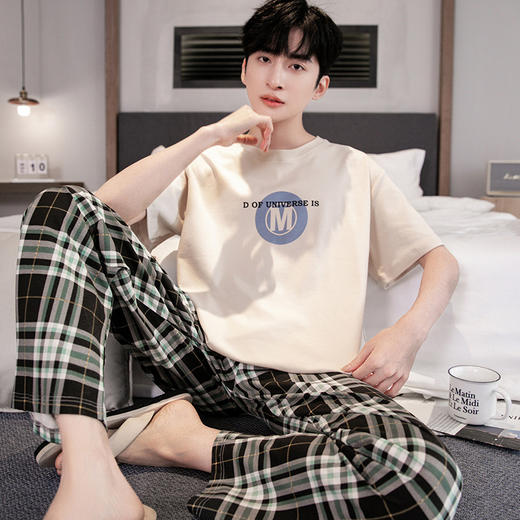 夏季纯棉睡衣男士2024短袖长裤家居服时尚休闲宽松可出门两件套装  JL-YS9205 商品图2