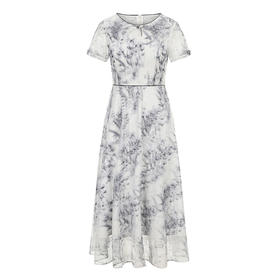 司歌网纱印花连衣群短袖圆领显瘦EA891341