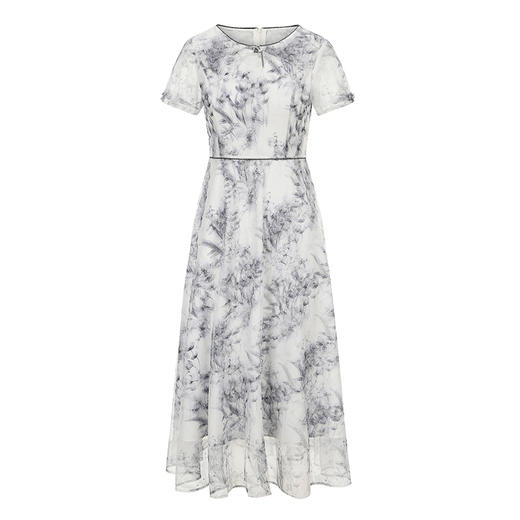 司歌网纱印花连衣群短袖圆领显瘦EA891341 商品图0