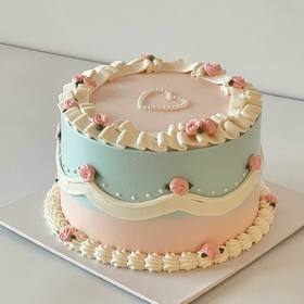 复古粉蓝裱花蛋糕