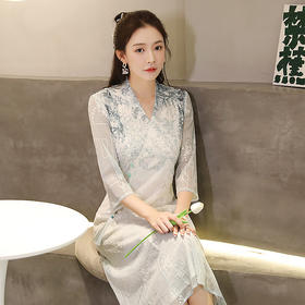 【绿荫】改良绣花开领长袖，日常新中式旗袍连衣裙XGT-Q2210-1