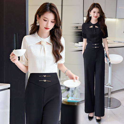 洋气减龄，衬衣气质高腰垂坠感阔腿裤套装HR-KJFA810-6 商品图8