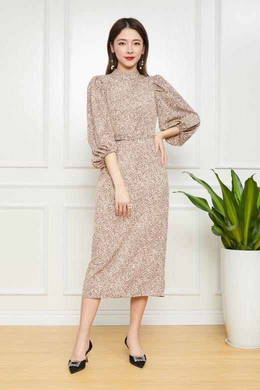 Le Malene 豹纹印花灯笼袖系腰连衣裙 11763 商品图4