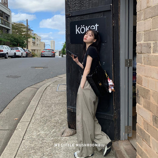 金蘑菇菇  皱皱裤/ 垂感拖地凉凉裤直筒宽松休闲防晒长裤女 商品图6