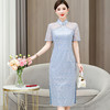 AHM-6813中国风复古改良旗袍裙夏季新款时尚高级感蓝色蕾丝开叉连衣裙 商品缩略图0