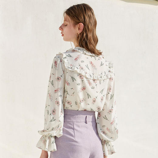 欧芮儿秋装2019款女装印花雪纺衫女宽松灯笼袖超仙小衫蝴蝶结上衣 商品图1
