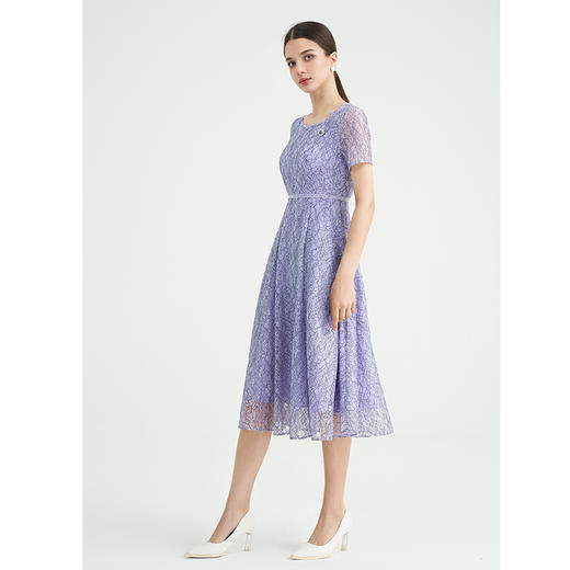 司歌蕾丝显瘦短袖连衣裙大圆领气质A891248X 商品图1