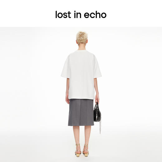 [断码]lost in echo2024春夏新品设计师品牌交叉镂空黑白纯色长款T恤 商品图4
