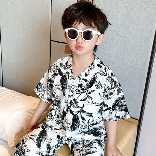 【59.9/2套 】韩系痞帅风破卡棉空调服套装家居服男女宝宝夏季棉绸防蚊套装90-160cm 商品图7