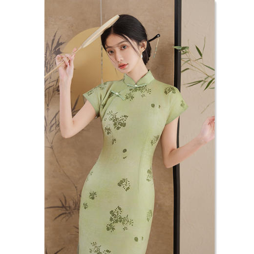 SKY35复古改良中式半开襟连袖长款旗袍2024夏季新款年轻少女天丝旗袍裙 商品图0