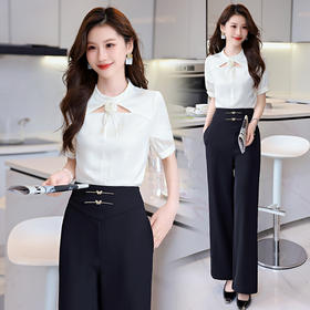 洋气减龄，衬衣气质高腰垂坠感阔腿裤套装HR-KJFA810-6