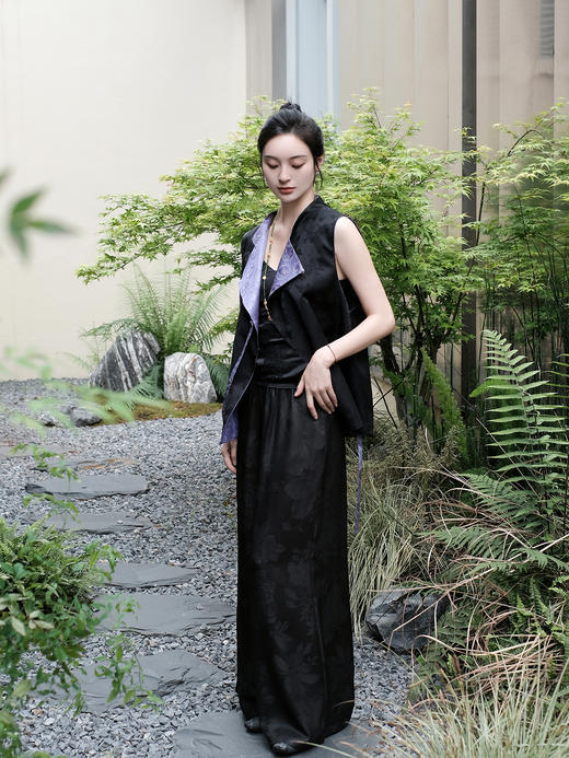 盛唐牡丹 |紫色梅兰竹菊花窗格宋锦马甲 商品图8