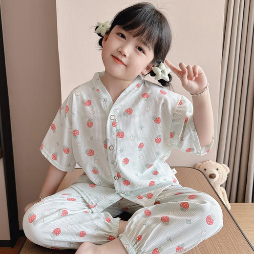 【59.9/2套 】韩系痞帅风破卡棉空调服套装家居服男女宝宝夏季棉绸防蚊套装90-160cm 商品图3
