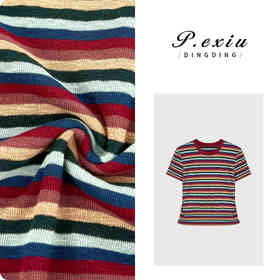 03-4潘依绣丁丁宠粉【彩趣纷呈】韩系撞色彩虹条纹修身短袖T恤 WH00151