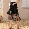 欧芮儿高腰显瘦黑色半身裙女2021新款夏季中长款A字百搭网纱裙ins 商品缩略图2