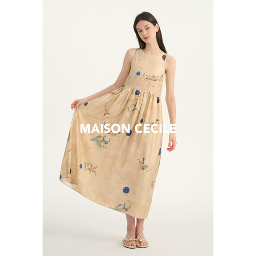 MAISON CECILE仙鹤与孔雀新中式风复古真丝桑蚕丝背心连衣裙 商品图1