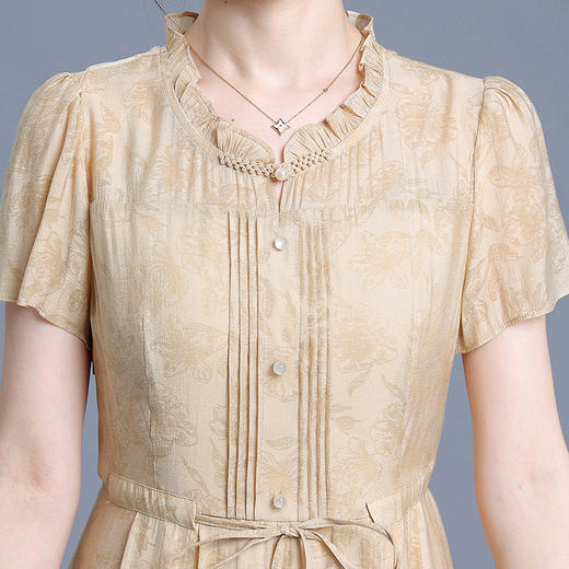 QYMKED-9439-Y时尚印花连衣裙夏季短袖裙中长款系带收腰裙女装连衣裙 商品图3