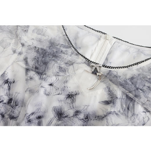 司歌网纱印花连衣群短袖圆领显瘦EA891341 商品图1