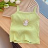 【清凉一夏 时尚百搭】2024女宝无袖上衣卡通刺绣针织修身弹力背心女童吊带衫糖果色夏装 商品缩略图6