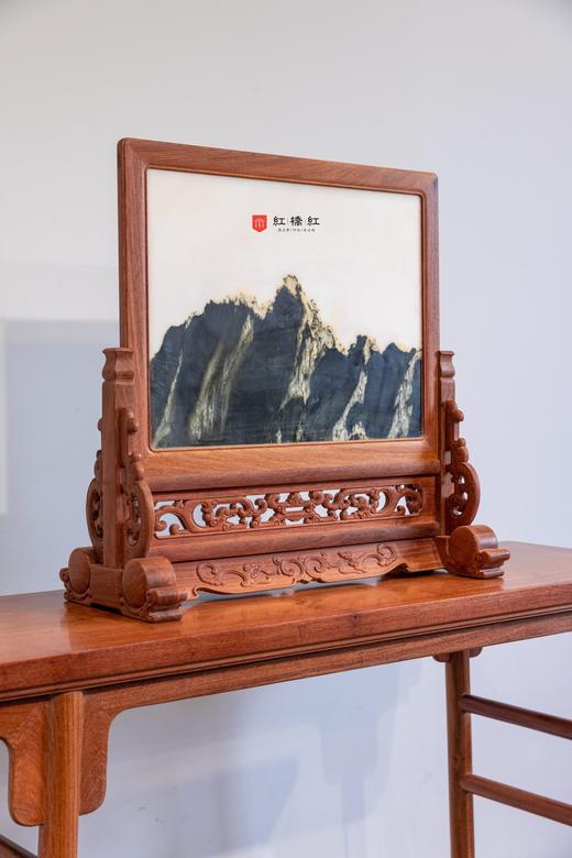 红桥红  家具严选  缅甸花梨（大果紫檀）【55 镂雕卷草纹嵌云石插屏】 商品图1
