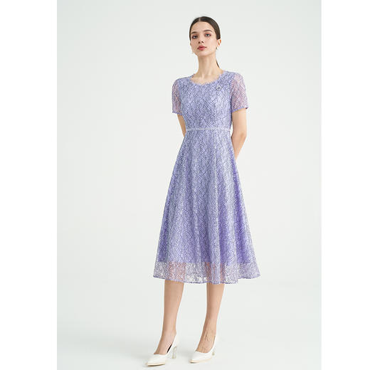 司歌蕾丝显瘦短袖连衣裙大圆领气质A891248X 商品图0