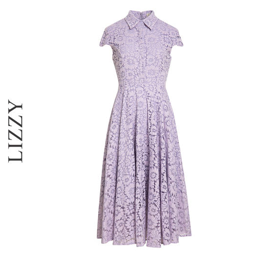 LIZZY优雅赫本风气质翻领收腰文艺范大摆蕾丝连衣裙8013 商品图4