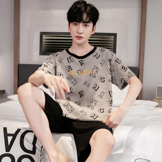 睡衣男士夏季纯棉短袖短裤套装薄款透气卡通休闲青年可出门家居服   JL-YS9039 商品图1