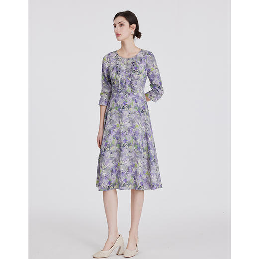 司歌弹力印花中袖连衣裙油画显瘦EA891244X 商品图4