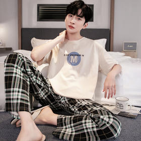 夏季纯棉睡衣男士2024短袖长裤家居服时尚休闲宽松可出门两件套装  JL-YS9205