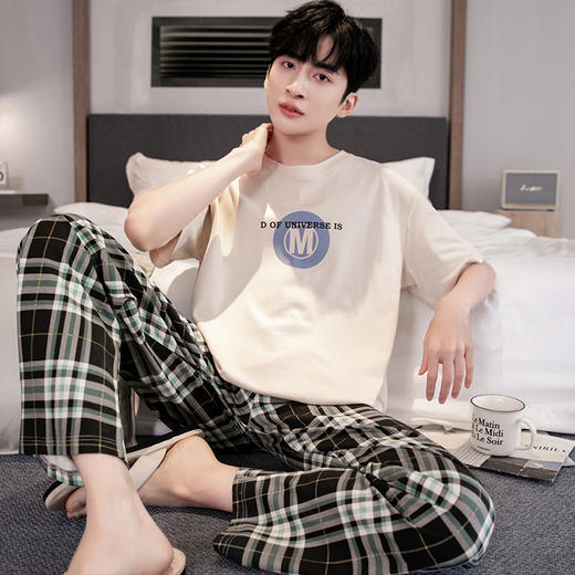 夏季纯棉睡衣男士2024短袖长裤家居服时尚休闲宽松可出门两件套装  JL-YS9205 商品图0
