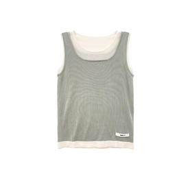 撞色假两件背心