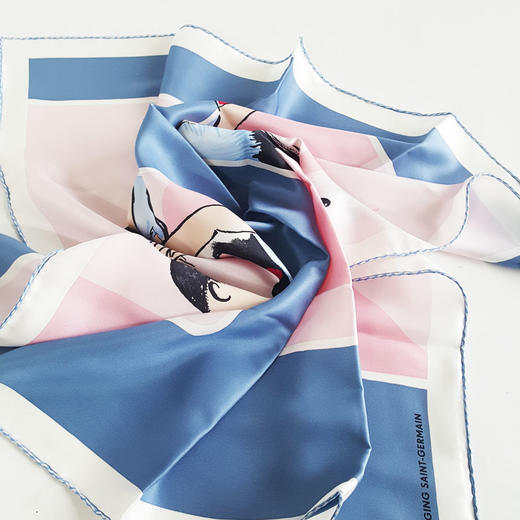 【全新】Hermes爱马仕 粉蓝色“圣日耳曼摇摆舞”70厘米方巾丝巾 250324NJ28 商品图3