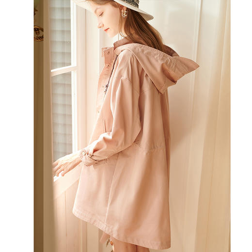 欧芮儿2020春新款流行小个子风衣女中长款大衣外套薄款连帽森女 商品图1