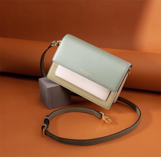 PIERRE CARDIN‘都市时尚’系列时髦拼接色牛皮包女士单肩斜挎包 商品图0