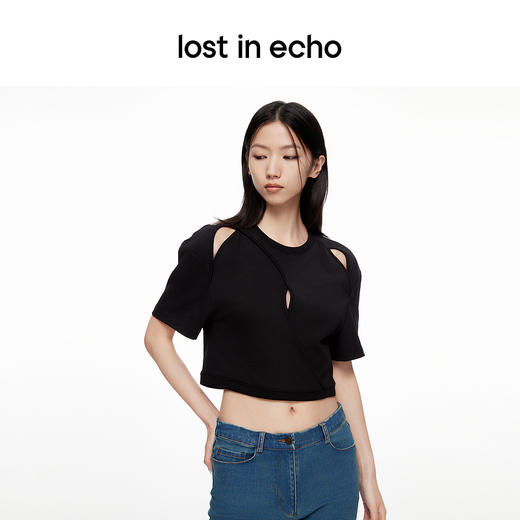 [断码]lost in echo2024春夏新品设计师品牌交叉镂空纯色短款T恤上衣 商品图2