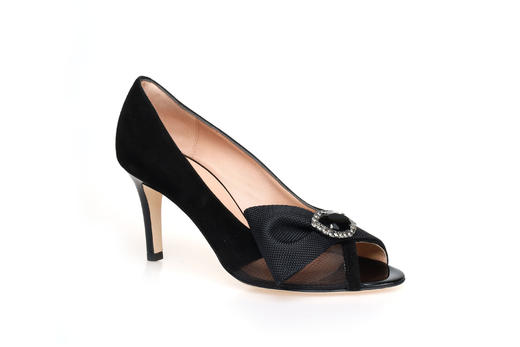 豪麟名鞋奥莱进口迪嘉女鞋半凉鞋牛移膜革+羊反绒面革A1296B黑色  原价5260元 商品图0